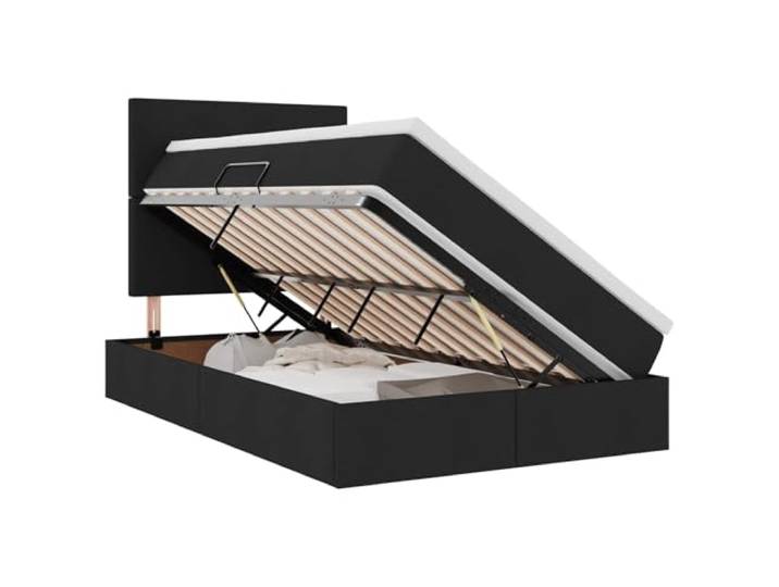 KKgypkn Seitlich geöffnetes Stauraumbett 120x200 cm mit Matratze, Kunstleder Schwarz, hydraulisches Liftsystem, modernes Design, 48,5 cm Höhe, Polyester