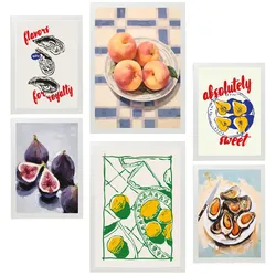 POSTER Set Mit 6 Von Lebensmitteln & Mediterraner Küche A3 & A4 Weißer Rahmen