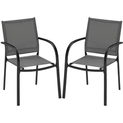 COSTWAY Stapelbare Gartenstühle, 2er-Set, stapelbare Stühle aus Textilene und Metallgestell, 61 x 58 x 85 cm, grau