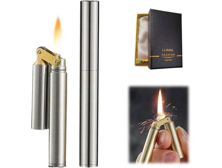 Feuerzeug Jetflamme winddicht nachfüllbar Silber, Silberfarben, Metall, 1x1x1 cm, Küchenzubehör, Küchenhelfer