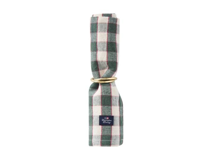 Lexington Serviette en tissu Checked Linen/Cotton 50x50 cm Green-light beige-red
