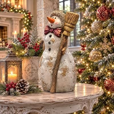 Zaer LTD Cold Hamels - Vintage-Style Snowman Figurine with Broom