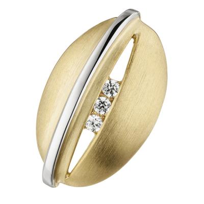 Kettenanhänger JOBO "Anhänger Goldanhänger oval 18 mm", gold (gelbgold 375, weiß), Schmuckanhänger, Damen, Gelbgold 375 Weißgold 375, Gelbgold 375, Weißgold 375, Kettenanhänger, 9 Karat 375 Gold bicolor mit 3 Zirkonia