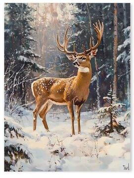Inspire Select Vintage Red Truck Christmas Canvas Wall Art Nordic Winter Snow Scene Reindeer Holiday Decor 5 19.69 X 27.56 In