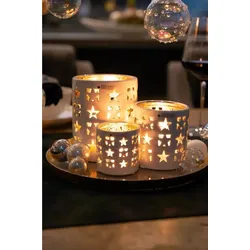 Tischlicht Atella Stern 10cm creme/silber