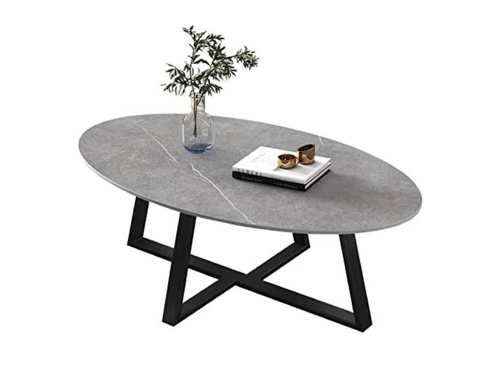 ksjdieunf Couchtisch Ovaler Couchtisch im schlichten Design for kleine Wohnzimmer, Beistelltisch mit Schieferplatte und Metallrahmen Tische for Wohnzimmer(A)