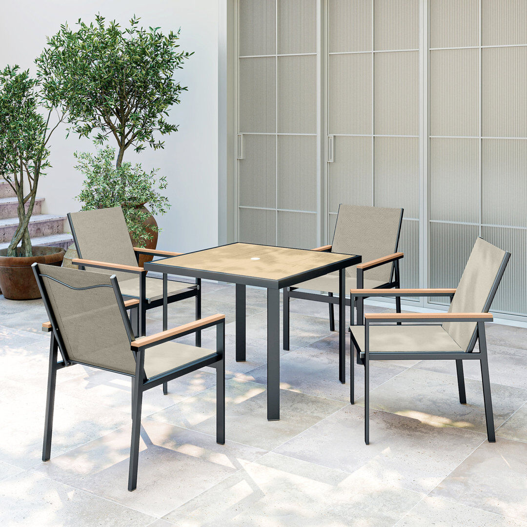 17 Stories Outsunny 5 Piece Garden Dining Set 4 Seater Metal Garden Furniture Khaki Yellow 4