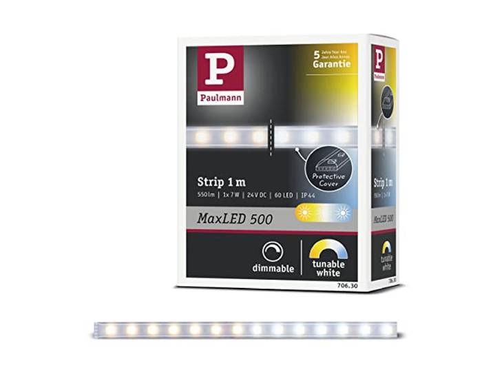 Paulmann MaxLED 500 Cover Erweiterung 1m TunW Silber Einzelstreifen zur Erweiterung, IP44, Tunable White von 2700K bis 6500K, selbstklebend, nach Bedarf kürzbar