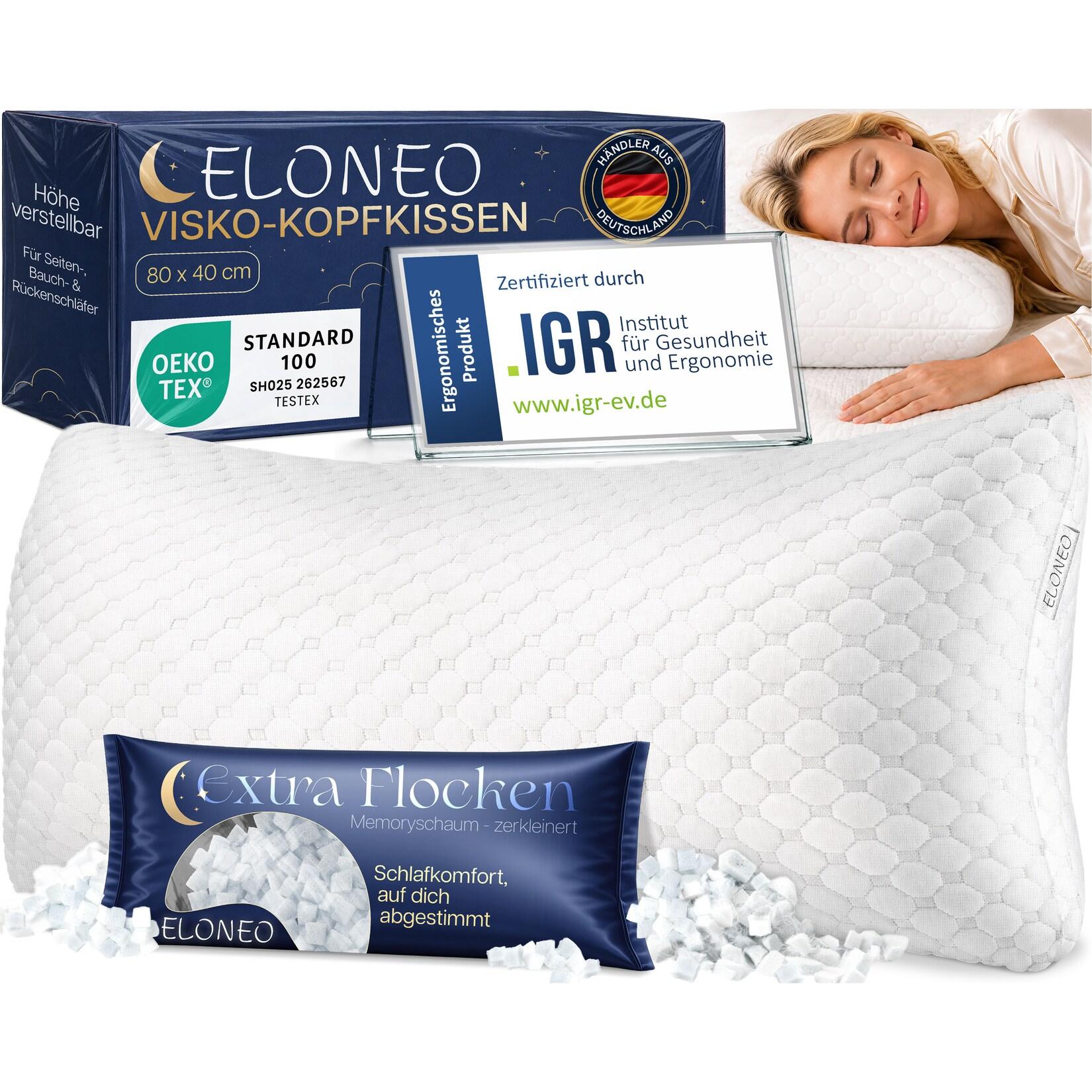 ELONEO Premium Memory Foam Kopfkissen 40x80 cm, ergonomisches Kopfkissen höhenverstellbar