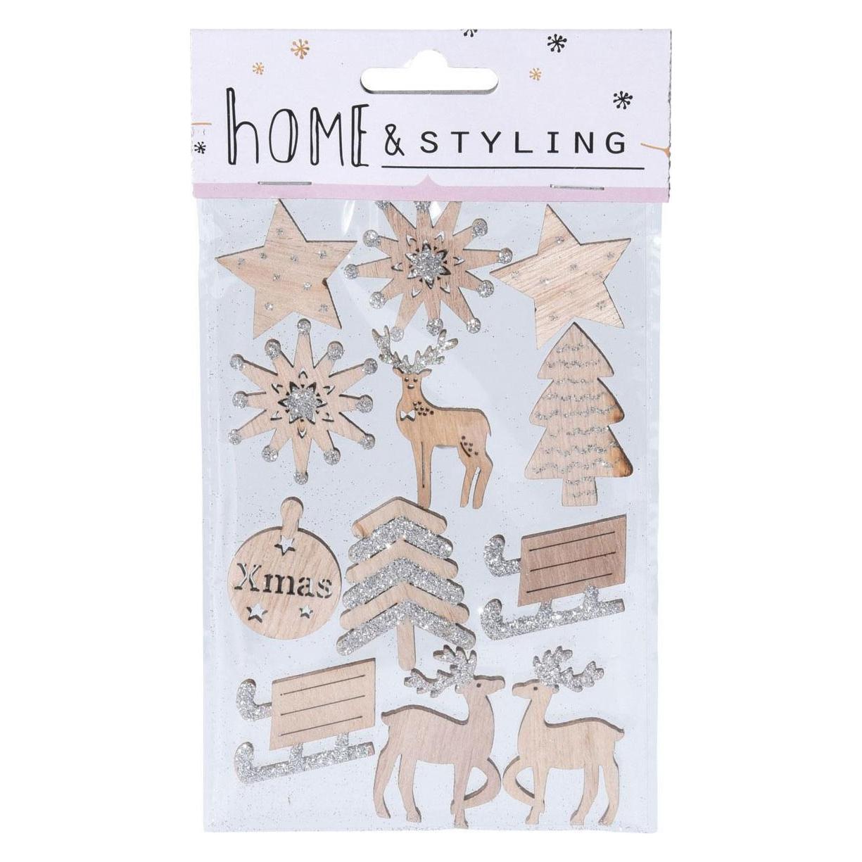 Aufkleber Holz mit Glitzer, 12 Stk. (12 Sticker) (38682621)