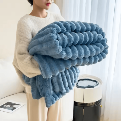 Inspire Curations Double Sided Plush Striped Throw Blanket blue