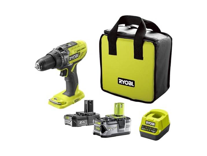 Ryobi R18PD3-242S Accu-slagboorschroevendraaier, 2 x accu 2,0 + 4,0 Ah, 18 V, slagboorfunctie, met oplader, verlichting