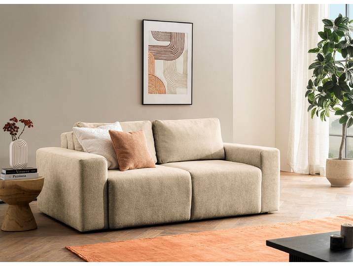 Schlafsofa SELVA Beige Bouclé Stoff Sideri 192 x 85 x 116cm mit Schlaffunktion Modern