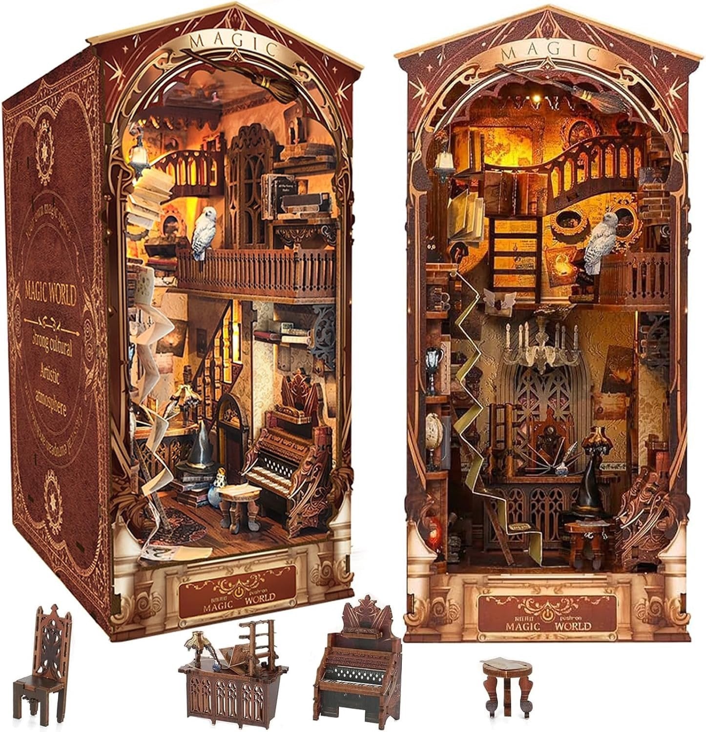 DIY Magic World Book Nook Kit met LED-licht en stofdichte deksel - 3D miniaturen voor boekenplanken en creatieve decoratie