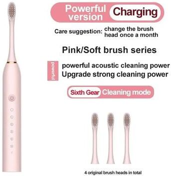 Inspired Living Ultrasonic Electric Toothbrush With 6 Cleaning Modes, USB Rechargeable & Waterproof pink