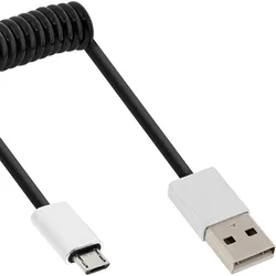 INLINE Micro-USB 2,0 Spiralk,, USB-A ST/Micro-B ST, schwarz/Alu, flexibel, 3m