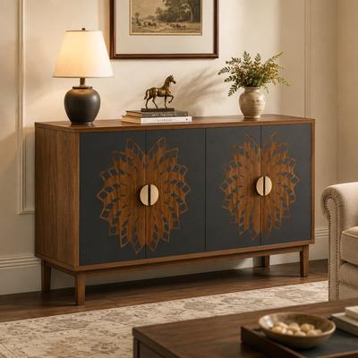 Vintage-Style Decorative Storage Cabinet with Carved Doors,a Multifunctional Sideboard Ideal for Storage