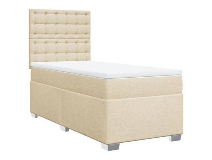 Makastle Boxspringbett mit Matratze Creme 90x190 cm Stoff Höhenverstellbares Kopfteil