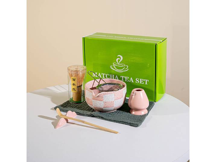 BespritGift Ensemble Matcha 7 pièces service à thé Matcha japonais avec bec verseur en céramique et fouet en bambou Kit Matcha parfait coffret cadeau