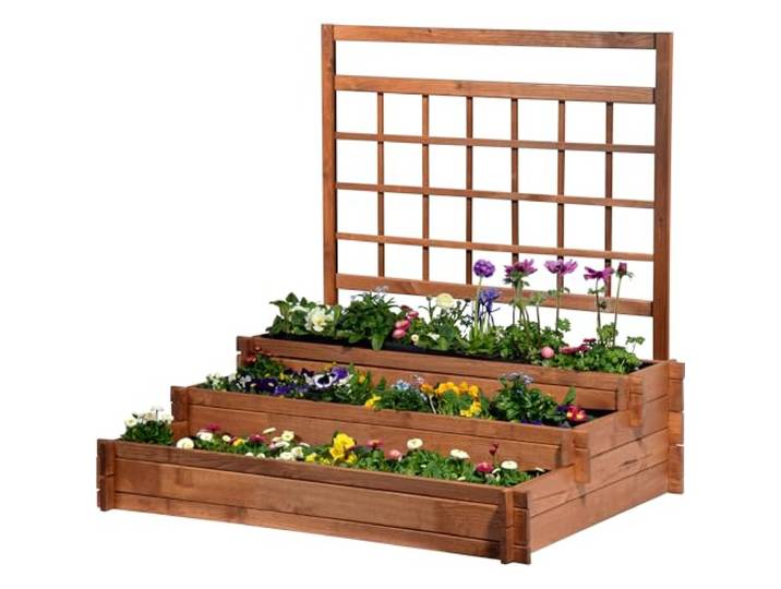 dobar® Hochbeet Peru mit Rankgerüst - Blumentreppe Dreistufig - Kräuterbeet Outdoor - Große Blumentreppe - Rankhilfe und Pflanzvlies inklusive - 110 x 88 x 115 cm - Braun