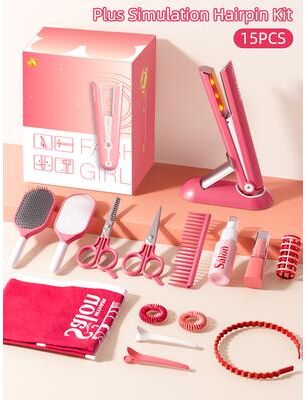 Playful Picks Kids Haircut Kit Set With Hair Dryer, Scissors, And Pretend Play Accessories, Educational Toy For Girls Birthday Gifts 15pcs Hair Clip Kit