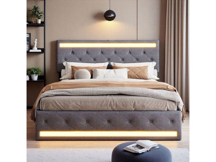 Lit Double 140x200 - Moderne avec LED RGB - 4 Tiroirs - Sommier Inclus - Design Élégant