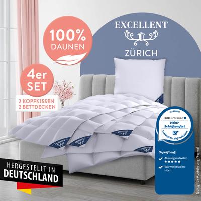 Daunenbettdecke + Federkissen EXCELLENT "Zürich, Bettdecke normal mit Bestnote "Hoher Schlafkomfort" bewertet.", weiß, B/L: 135cm x 200cm Anzahl Teile 2, B/L: 80cm x 80cm Anzahl Teile 2, Bezug: Baumwolle Füllung: Entendaune/-feder, polarwarm,...