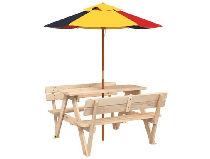 HFXHIJXQ Picknicktisch mit Sonnenschirm Massivholz Tanne 90x108x54 cm Robuste Kindersitzgruppe aus Tannenholz mit buntem Schirm für Garten Terrassenschirm für Garten Terrasse und Außenbereich
