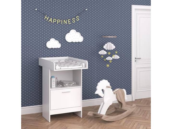 Vicco Wickelkommode Leo , Weiß, 60 x 103 cm mit Schublade, mit offenem Regal für schnellen Zugriff auf Pflegeutensilien