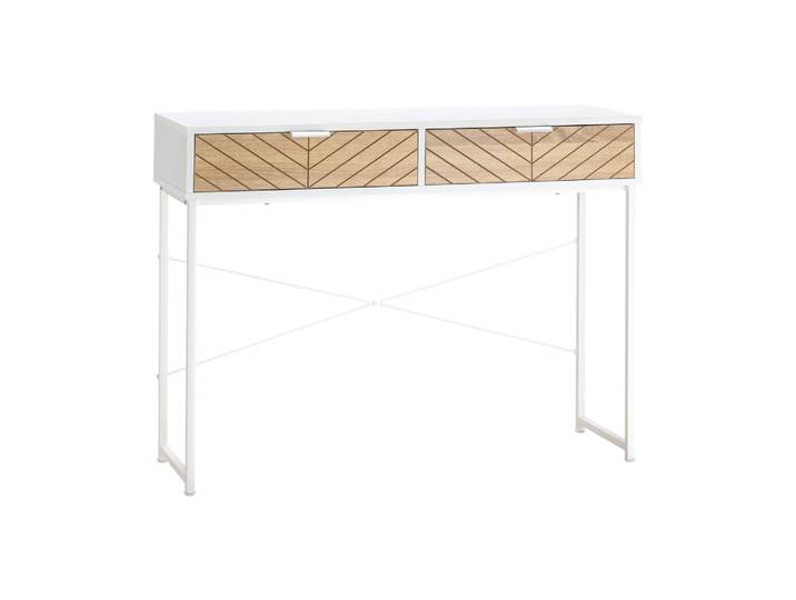 Table console industriel 2 tiroirs métal blanc