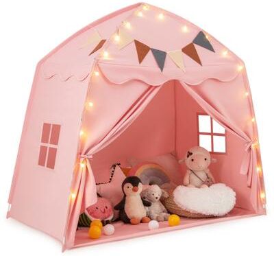 Costway Kids Play Tent Bed Tent with String Lights Extra Large Playhouse Tent-Pink