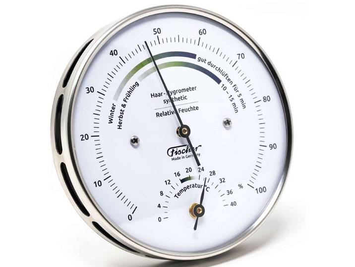 Fischer - Binnenklimaat Comfortmeter - RVS Ø103 mm - Hygrometer en Thermometer