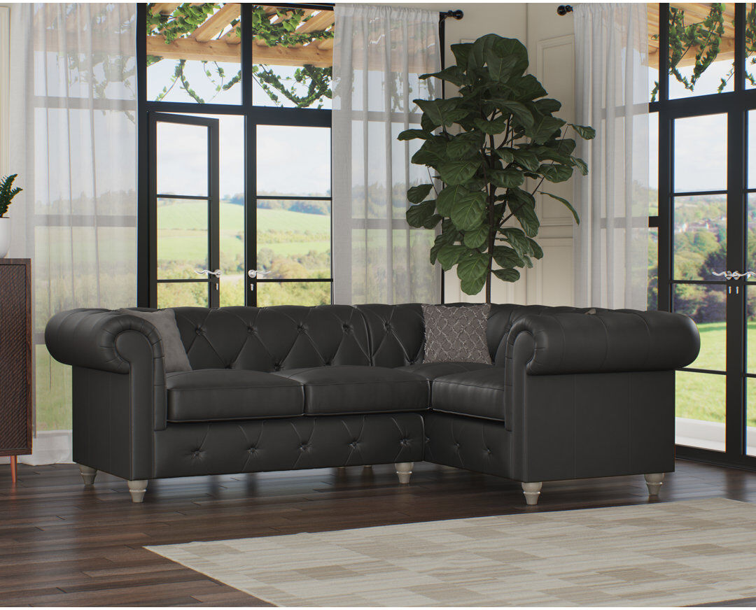 CLX Sofa Melrose 3 Seater Leather Corner Sofa Washed Oak/Raven 80cm H X 251cm W X 184cm D