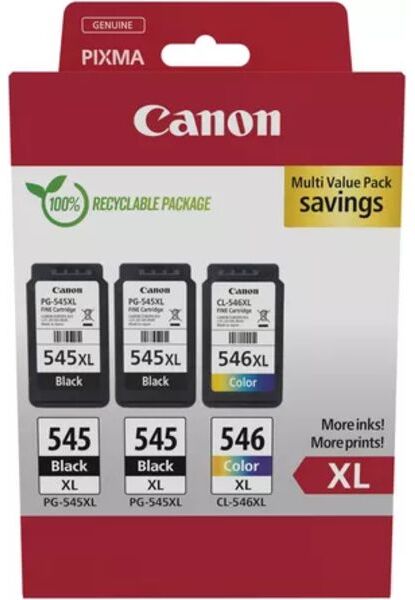 Cartouche d'encre Canon PG-545XL + PG-545XL + CL-546XL Multipack Haute Capacité Noir + 3 couleurs