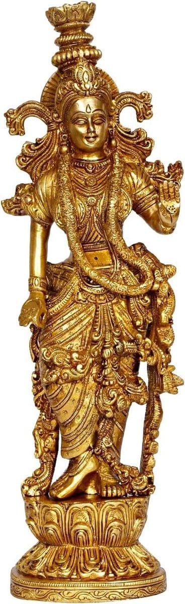 Radha Idool Standbeeld - Handgemaakt Gouden Godin Beeld voor Huisdecoratie - Hoogte: 35 cm