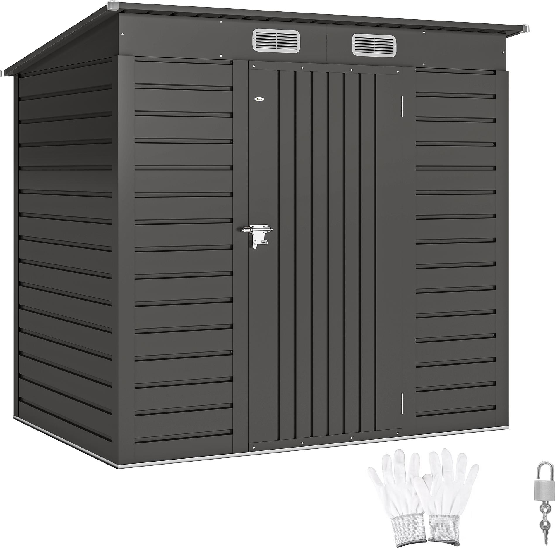 Outsunny Metall-Gartenhaus, 2,5 m², einfach zu montieren, 191 x 130 x 183 cm, robuste Konstruktion aus verzinktem Stahl, Werkzeug- und Handschuhaufbewahrung, abschließbare Türen und 2 Belüftungsöffnungen, Grau