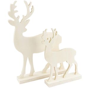 Ideen-mit-Herz Weihnachtsfigur 011205, Deko-Hirsche, Holz, 11 x 16 cm / 16,5 x 24 cm, 2 Stück