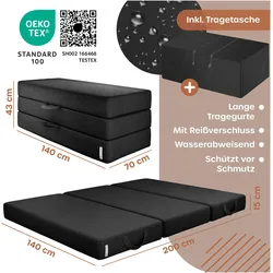Kesser, Matratze,  Klappmatratze Gästematratze 3-fach faltbar, Schaumstoff 15cm atmungsaktiv, inkl. Tragetasche (Schaumstoffkern, 140 x 195 cm)