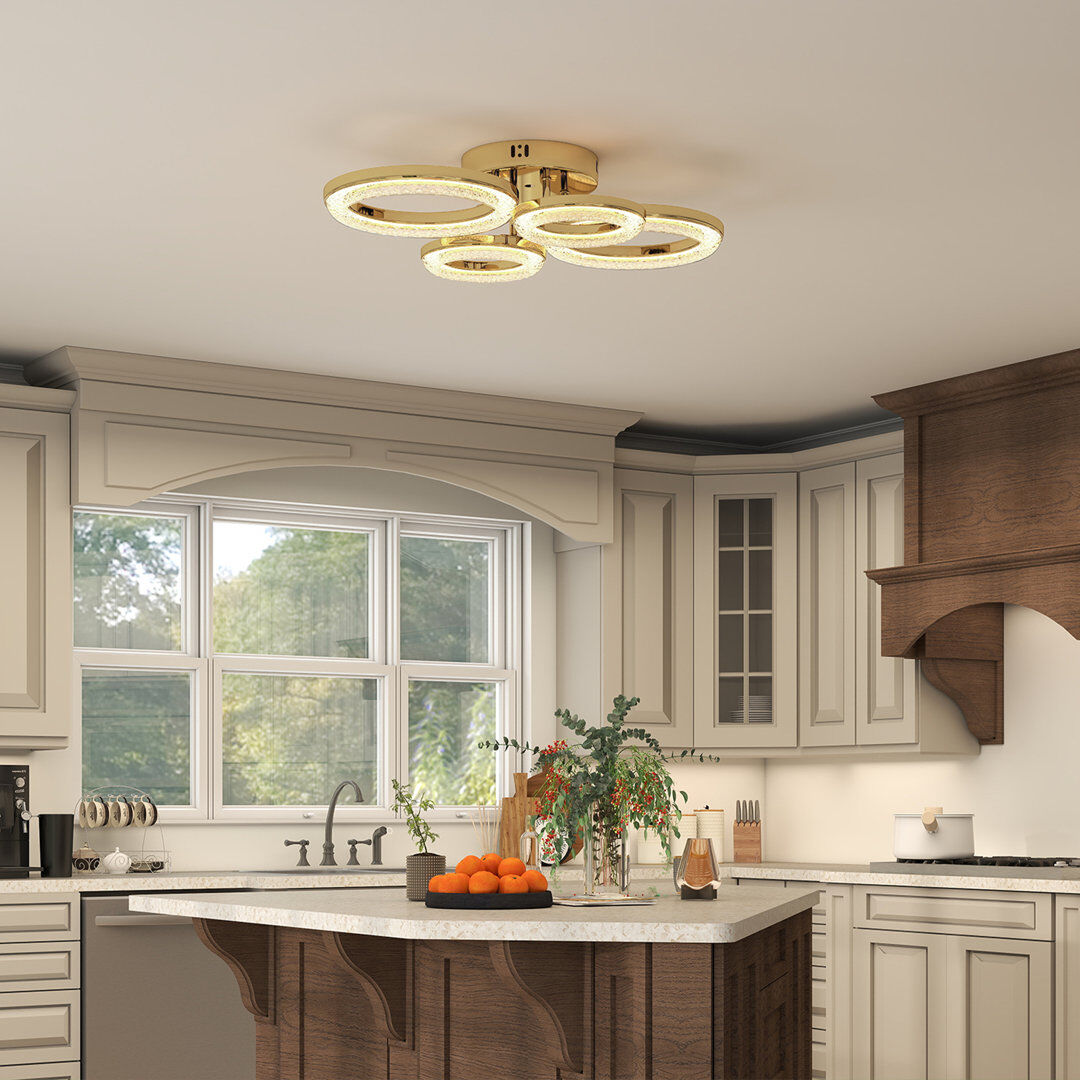 Fairmont Park HOMCOM Modern 4-Ring Flush Mount Ceiling Light, LED Ceiling Light, Gold Gold Tone 13cm H X 60cm W