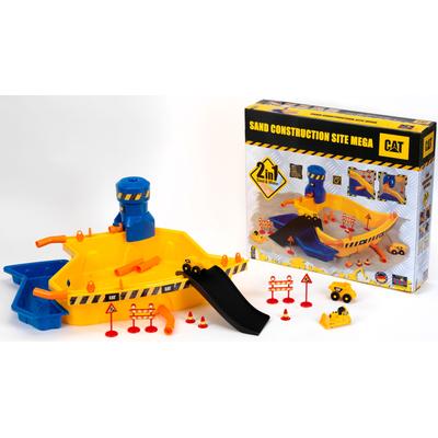 Spielzeug-Radlader KLEIN "Caterpilar CAT Sandbaustelle Mega", bunt (gelb, blau, schwarz), Spielzeugfahrzeuge, Kinder, mit 3 Cat Fahrzeugen; Made in Germany