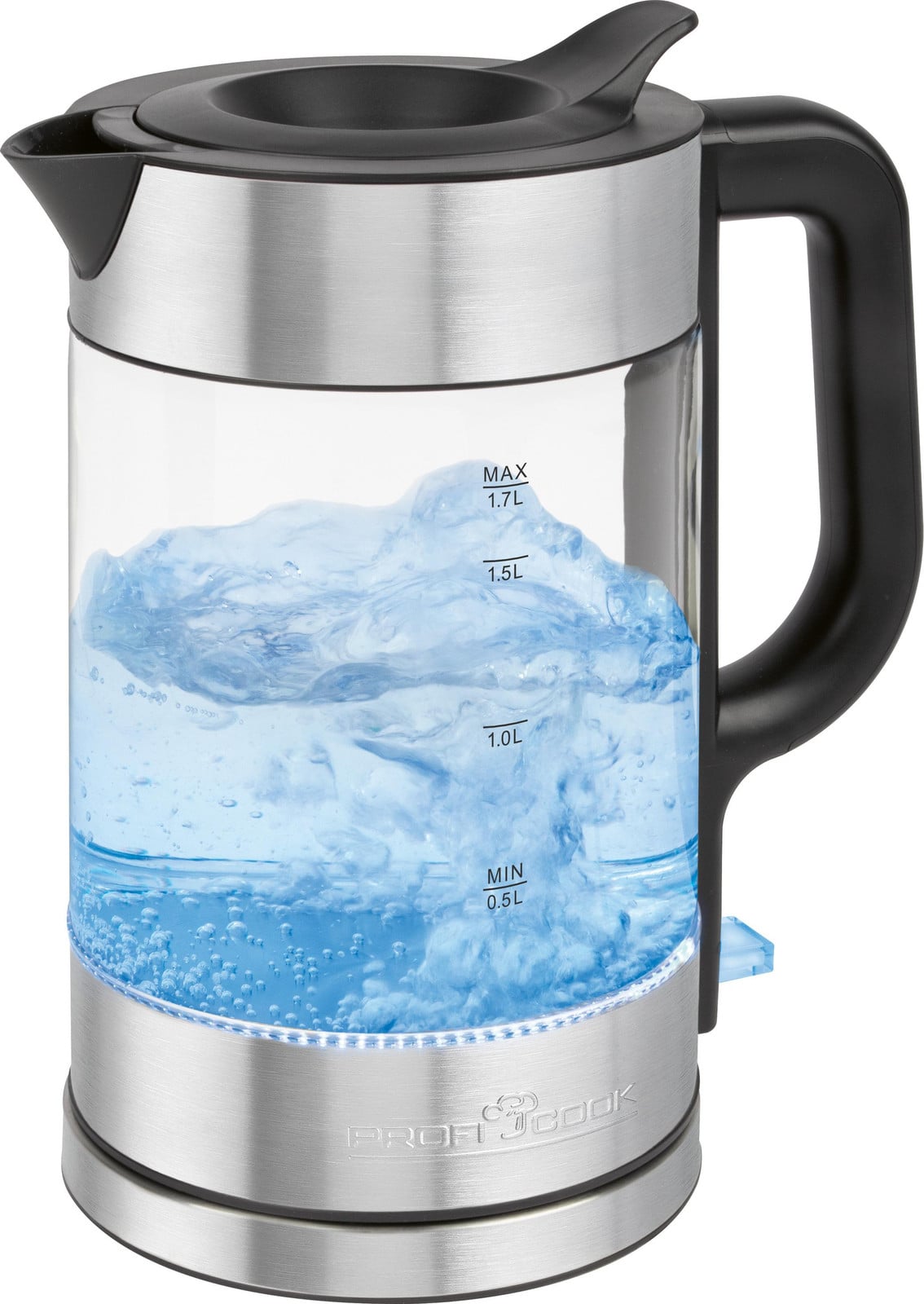 Proficook Waterkoker PC-WKS 1322, Glas/donker roestvrij staal, 1,7 liter