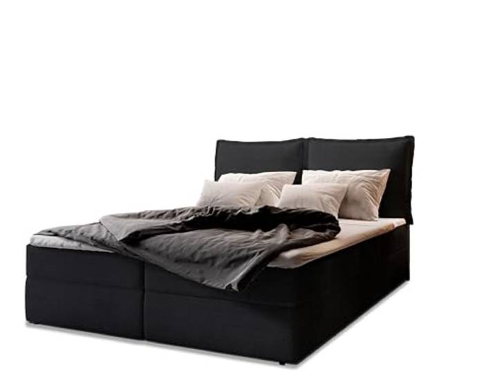 Masseno Boxspringbett LENTE 180x200 cm Komplett-Set mit Matratze und Topper, Polsterbett mit Zwei Bettkästen -Schwarz, Lincoln 100