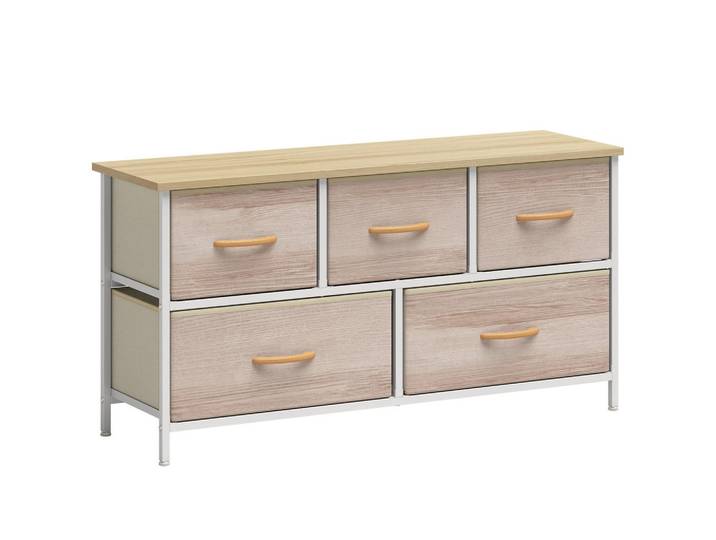 Homcom Kommode Spanplatte Polyester Weiß, Holzwerkstoff, 5 Schubladen, 30x51.5x100 cm, Kleinmöbel, Kommoden