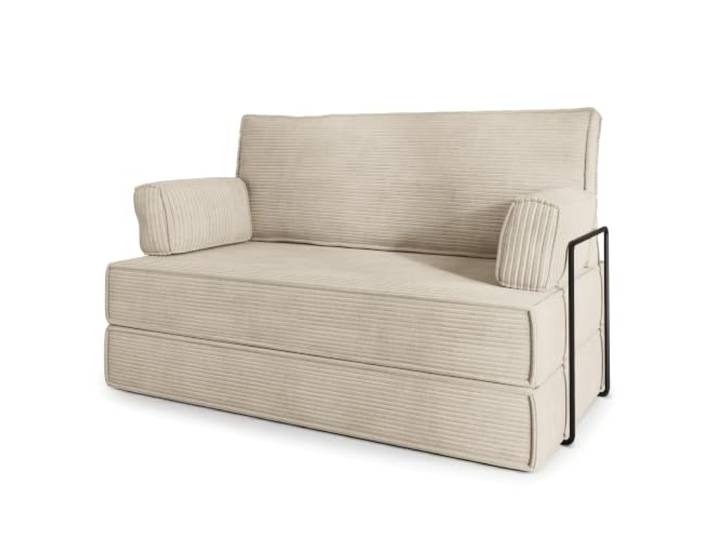 Masseno Schaumstoffsofa LADIA mit Schlaffunktion, Schlafsofa, Wohnzimmersofa, Couch, Sofa, Bettsofa, Kordstoff – Creme POSO 100