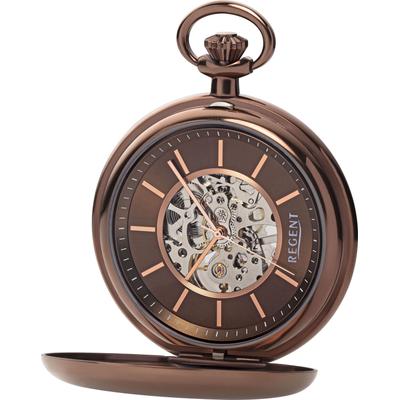 Taschenuhr REGENT, braun (bronzefarben), Taschenuhren, Damen, Taschenuhr, Herrenuhr, Handaufzug, Kette, offene Unruh