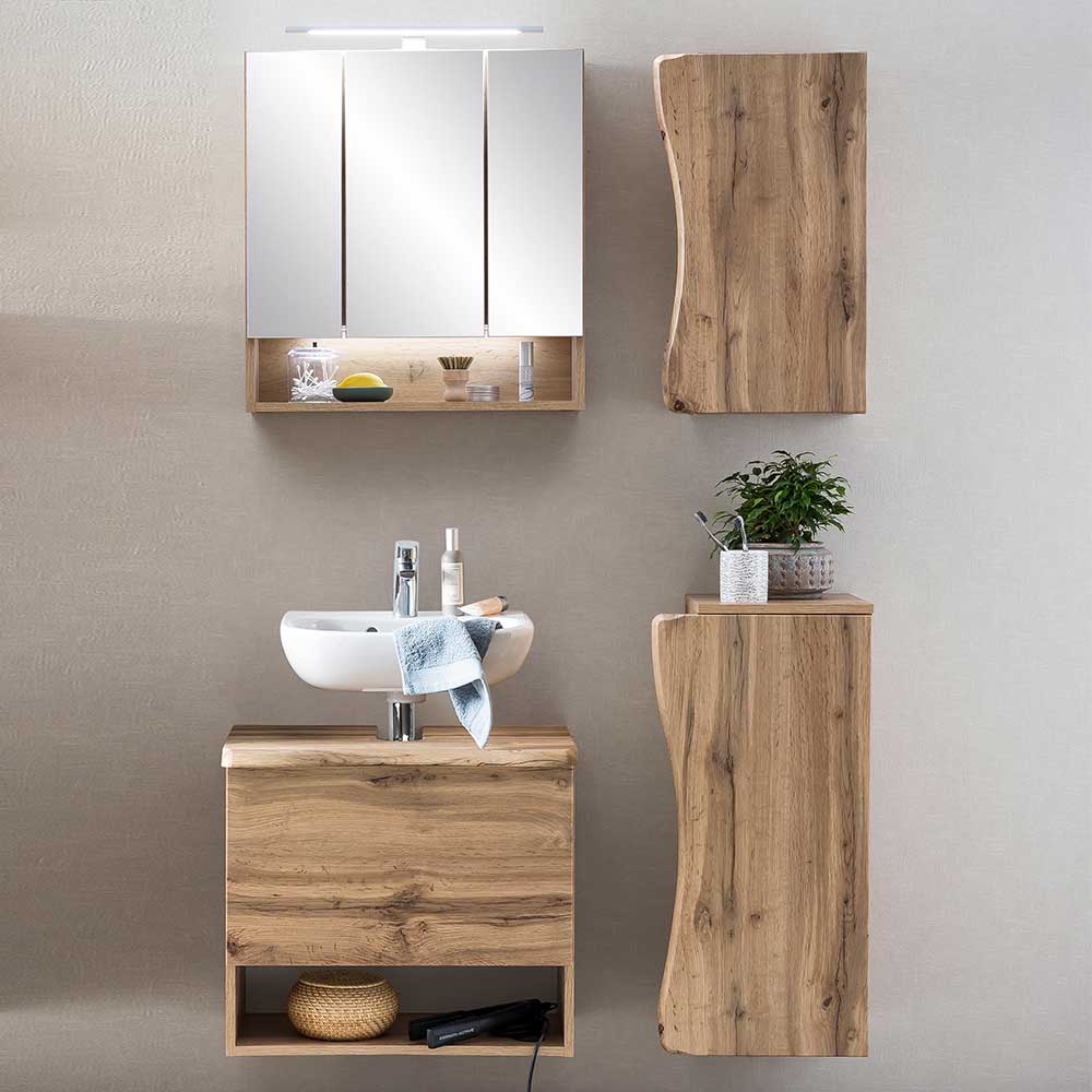 Pharao24.de Badmöbel Holzoptik Made in Germany LED Beleuchtung (vierteilig)