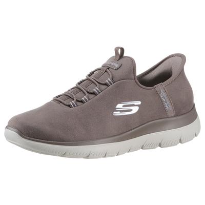 Slip-On Sneaker SKECHERS "SUMMITS", Damen, Gr. 42, Textil, braun, meliert, Schuhe Sneaker, Slipper, Freizeitschuh, Halbschuh in veganer Verarbeitung, Topseller