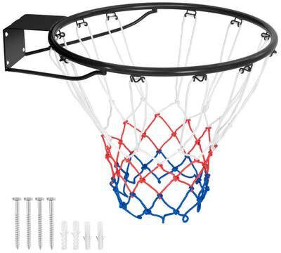 Costway 15 Inch Basketball Rim Goal Replacement with All Weather Net and Mounting Hardware-Black