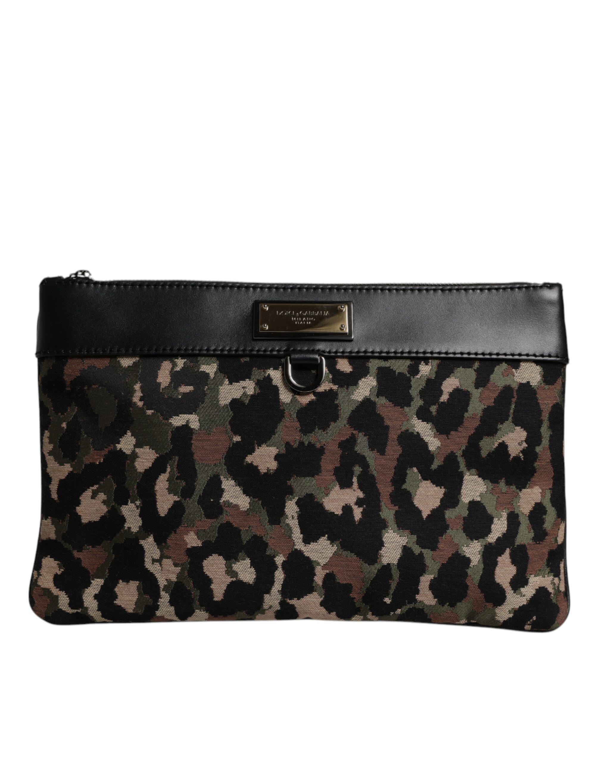 Multikleuren Luipaard Jacquard Print Logo Plaque Pouch Tas
