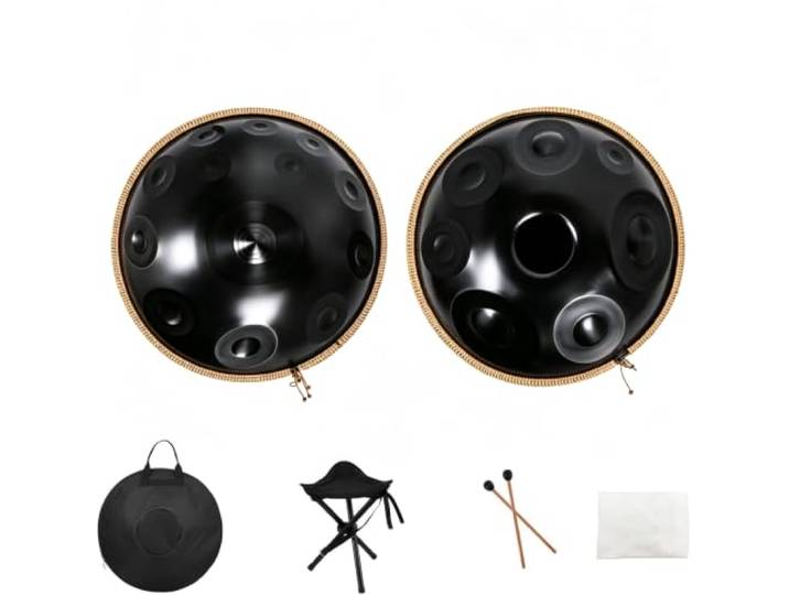 Mavdecll Handpan-Trommel, 22 Zoll (56 cm), 20 Töne, Stahltrommel, 440 Hz In E-moll, Inklusive Tasche, Schlägeln, Ständer Und Staubabweisendem Tuch. Komplettes Handpan-Set Für Black